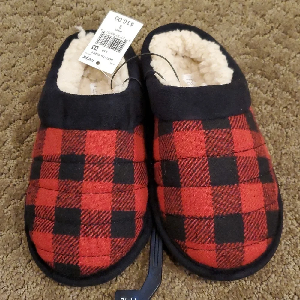 Boys Girls Falls Creek Buffalo Check Scuff Slippers Size 11/12 13/1 Holiday NWT